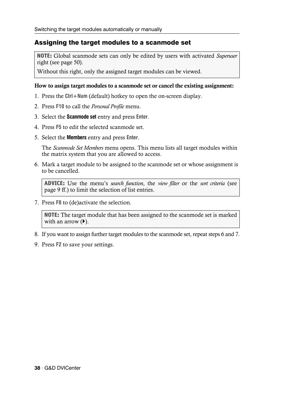 Assigning the target modules to a scanmode set | Guntermann & Drunck DVICenter DP16 Configuration and Operation User Manual | Page 46 / 152