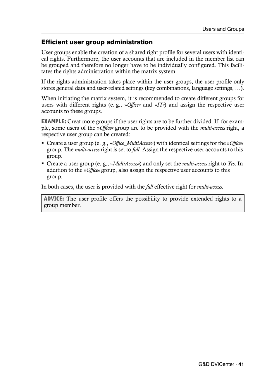 Efficient user group administration | Guntermann & Drunck DVICenter DP16 Configuration and Operation User Manual | Page 49 / 152