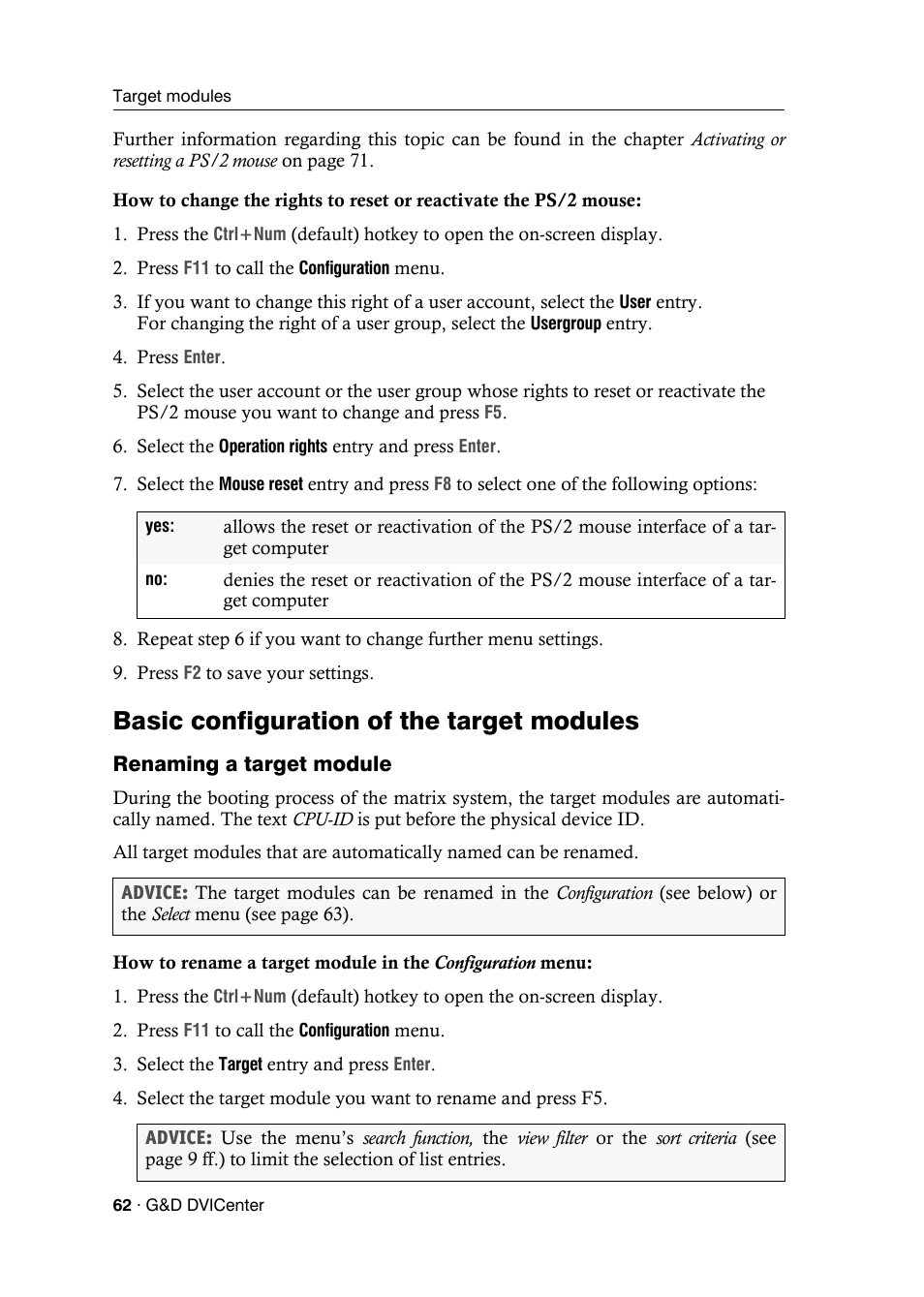 Basic configuration of the target modules, Renaming a target module | Guntermann & Drunck DVICenter DP16 Configuration and Operation User Manual | Page 70 / 152