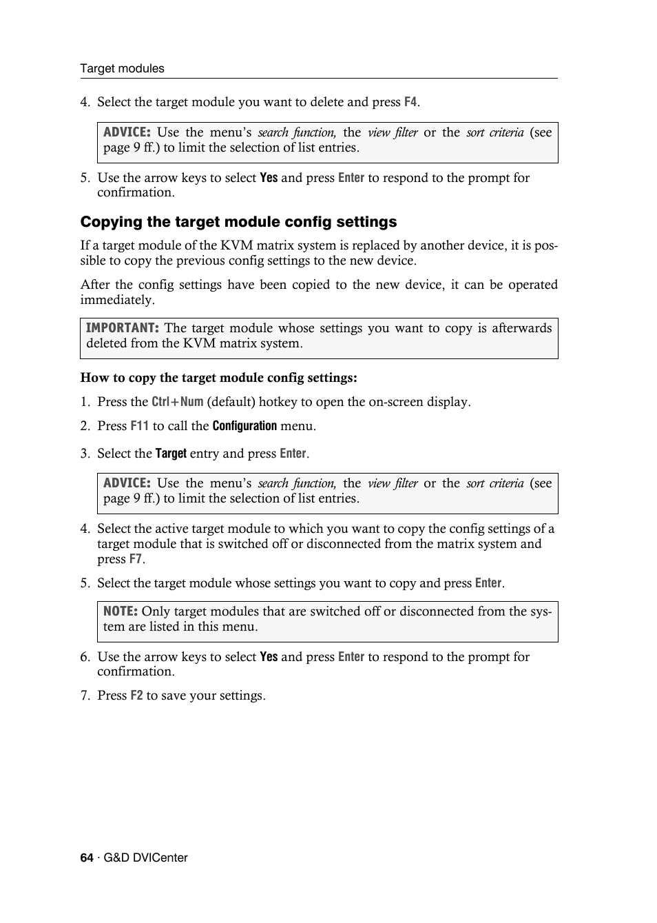 Copying the target module config settings | Guntermann & Drunck DVICenter DP16 Configuration and Operation User Manual | Page 72 / 152