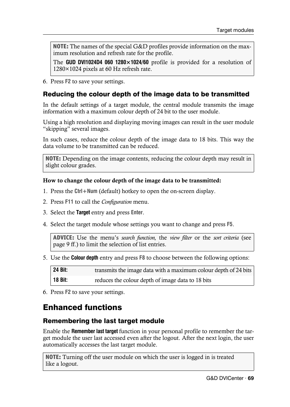 Enhanced functions, Remembering the last target module | Guntermann & Drunck DVICenter DP16 Configuration and Operation User Manual | Page 77 / 152