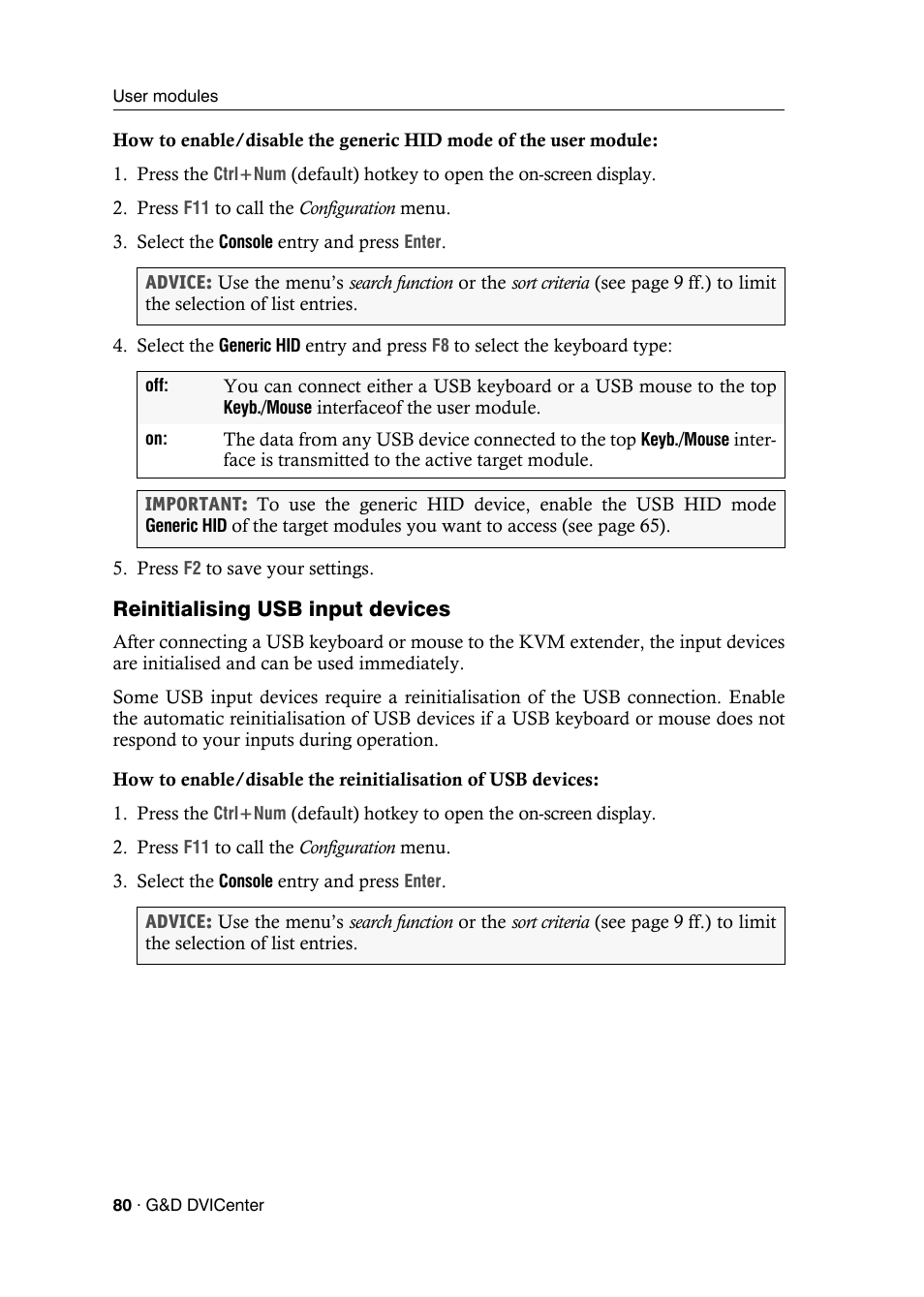 Reinitialising usb input devices | Guntermann & Drunck DVICenter DP16 Configuration and Operation User Manual | Page 88 / 152