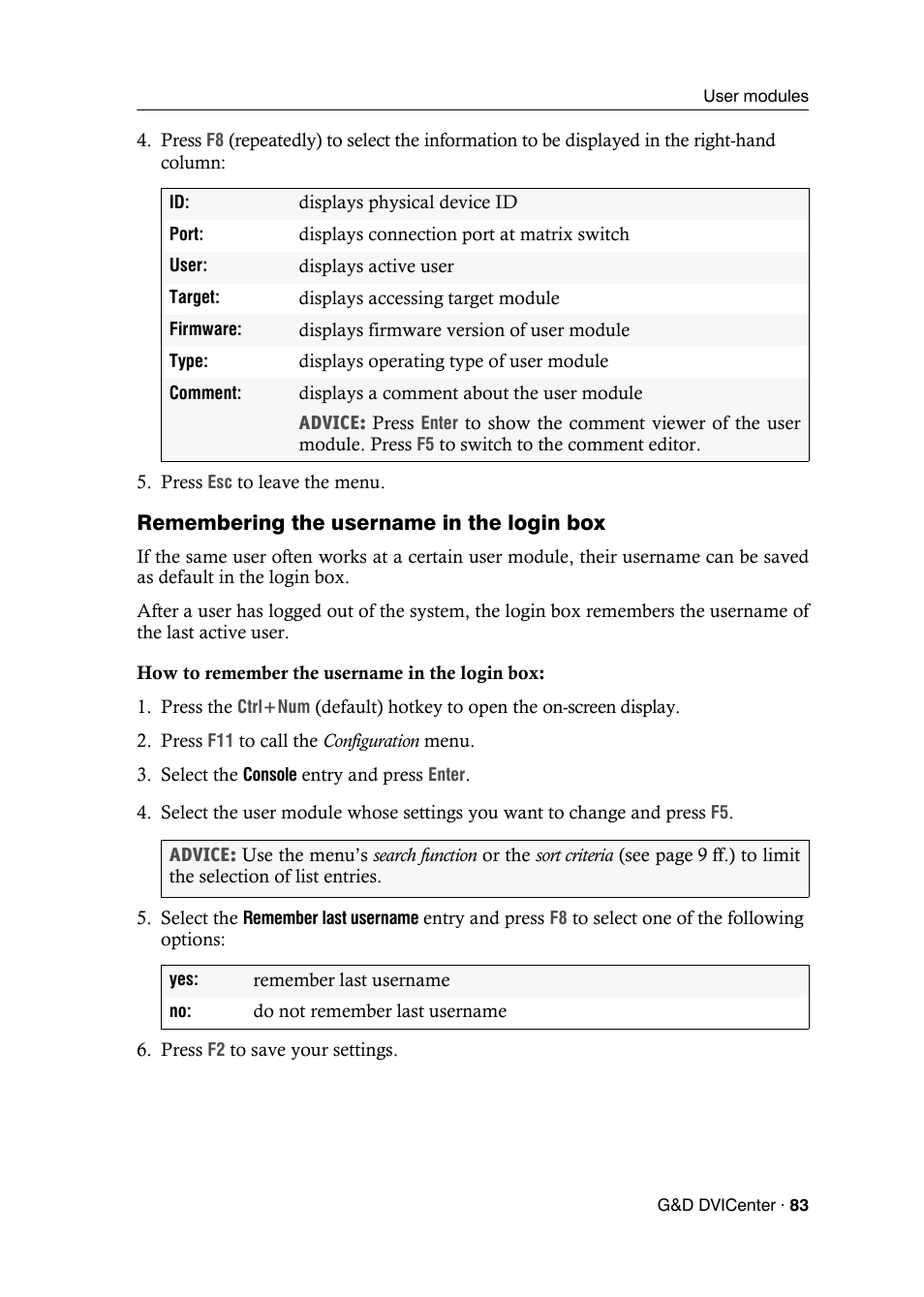 Remembering the username in the login box | Guntermann & Drunck DVICenter DP16 Configuration and Operation User Manual | Page 91 / 152