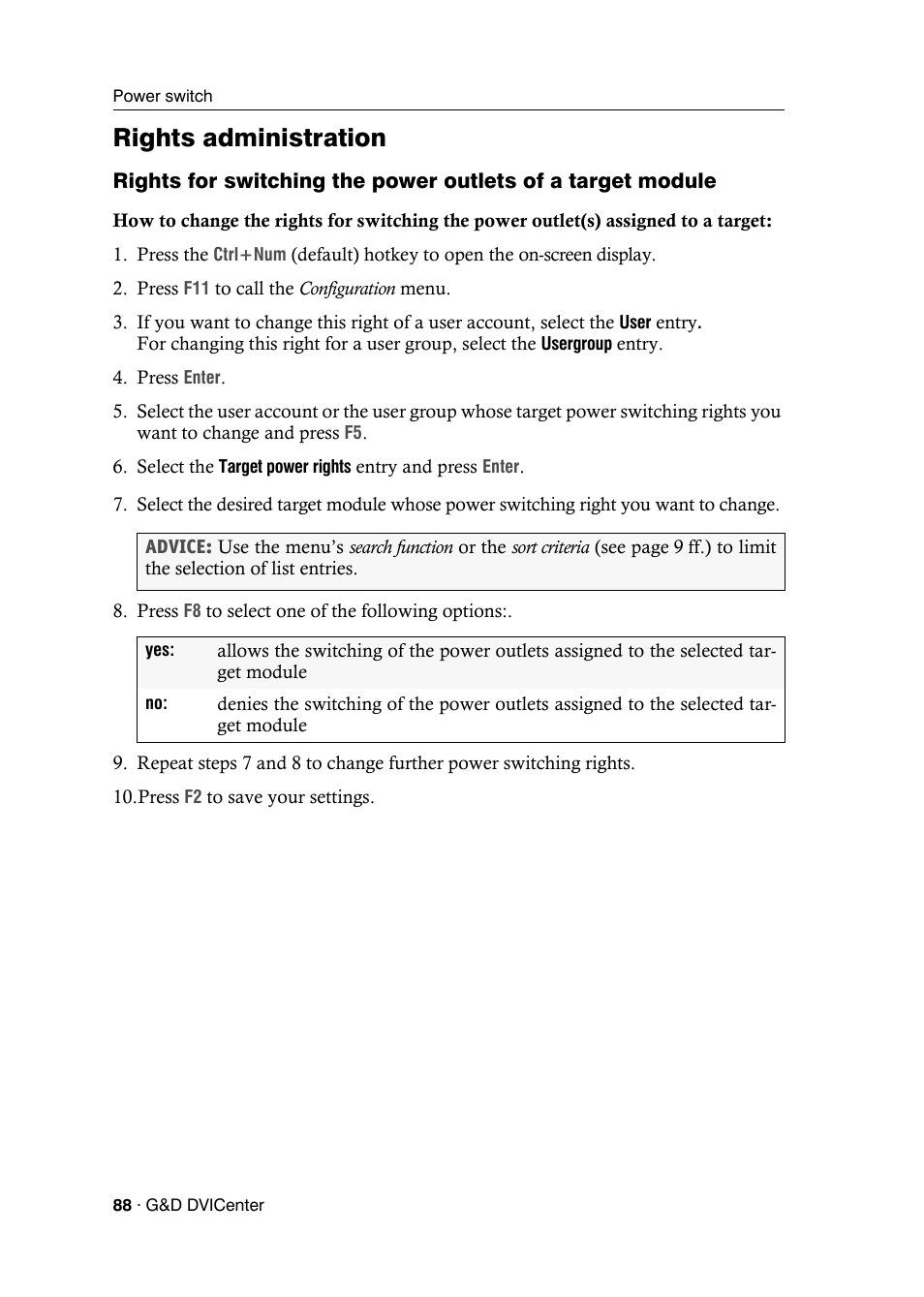 Rights administration | Guntermann & Drunck DVICenter DP16 Configuration and Operation User Manual | Page 96 / 152