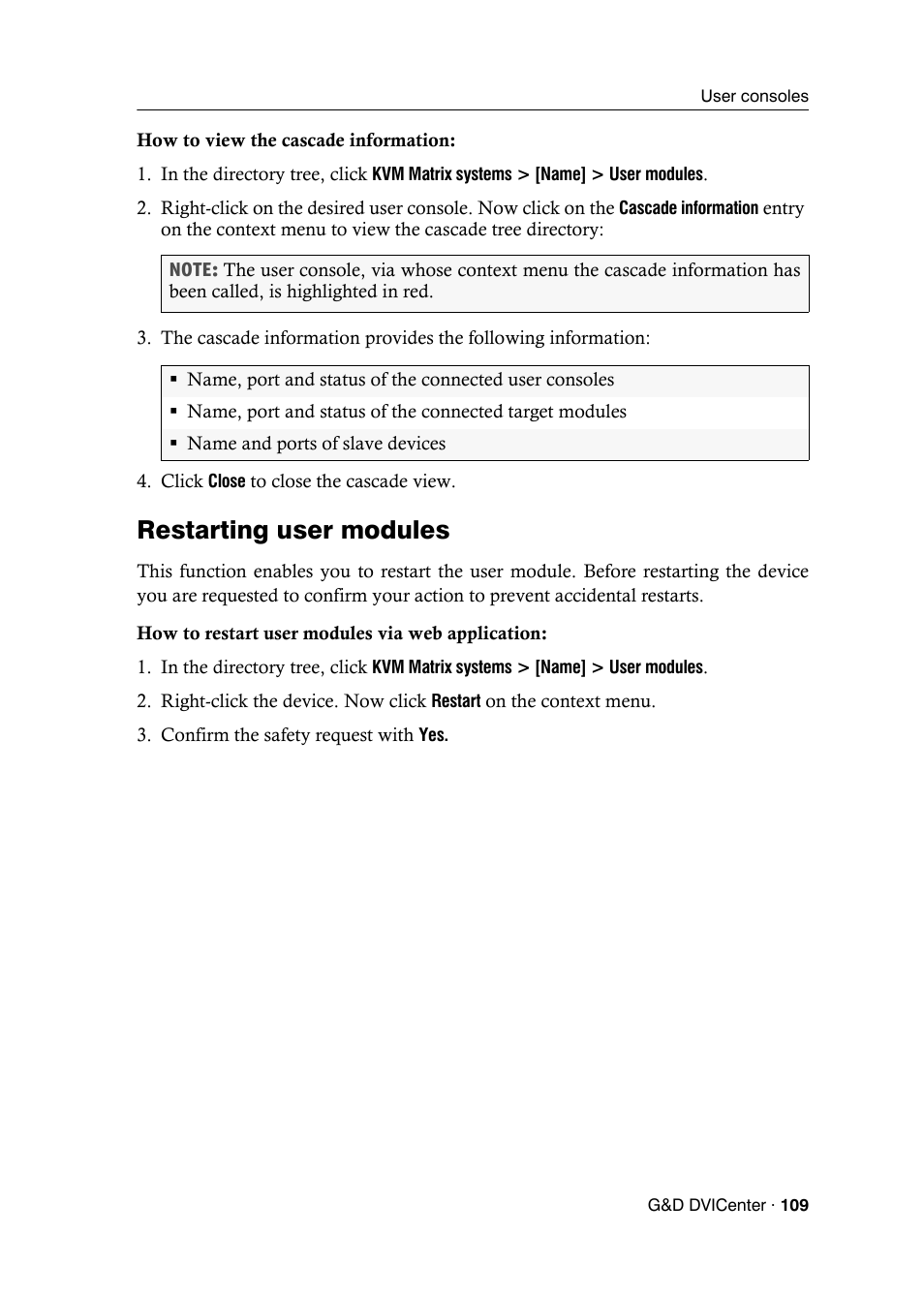 Restarting user modules | Guntermann & Drunck DVICenter DP16 Config Panel User Manual | Page 111 / 196