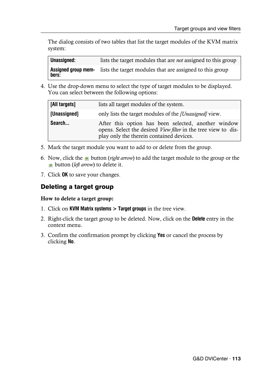 Deleting a target group | Guntermann & Drunck DVICenter DP16 Config Panel User Manual | Page 115 / 196