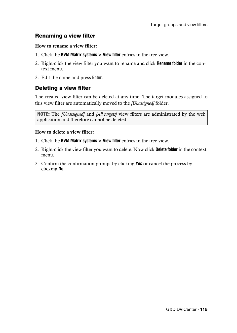 Renaming a view filter, Deleting a view filter | Guntermann & Drunck DVICenter DP16 Config Panel User Manual | Page 117 / 196