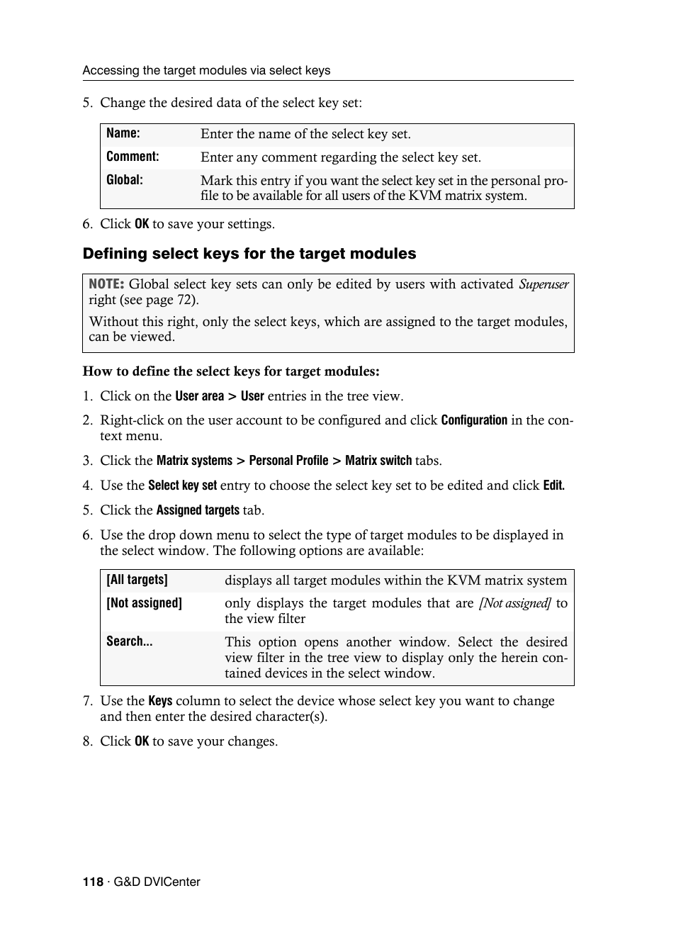 Defining select keys for the target modules | Guntermann & Drunck DVICenter DP16 Config Panel User Manual | Page 120 / 196