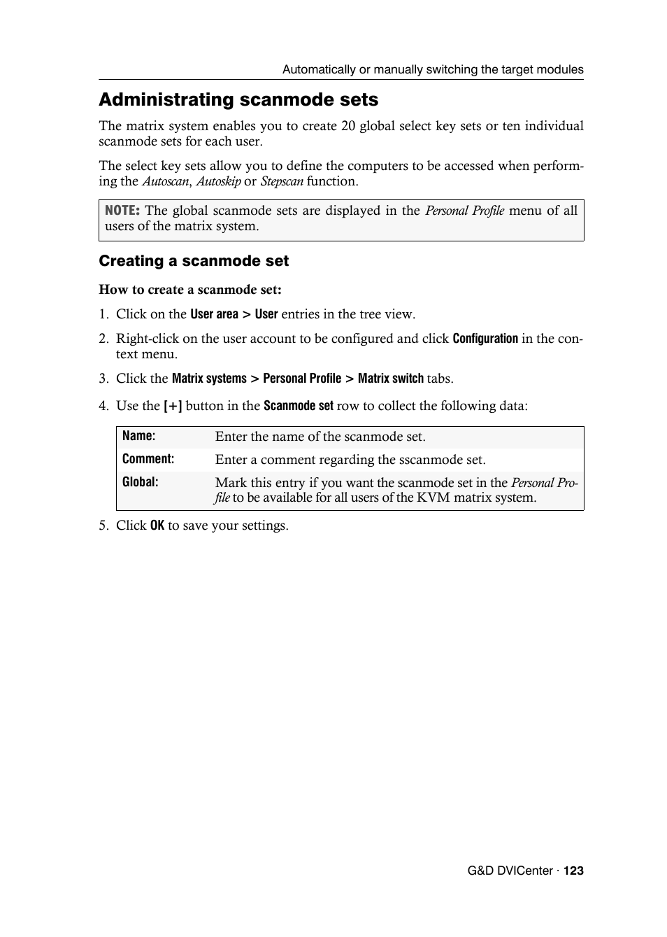 Administrating scanmode sets, Creating a scanmode set | Guntermann & Drunck DVICenter DP16 Config Panel User Manual | Page 125 / 196