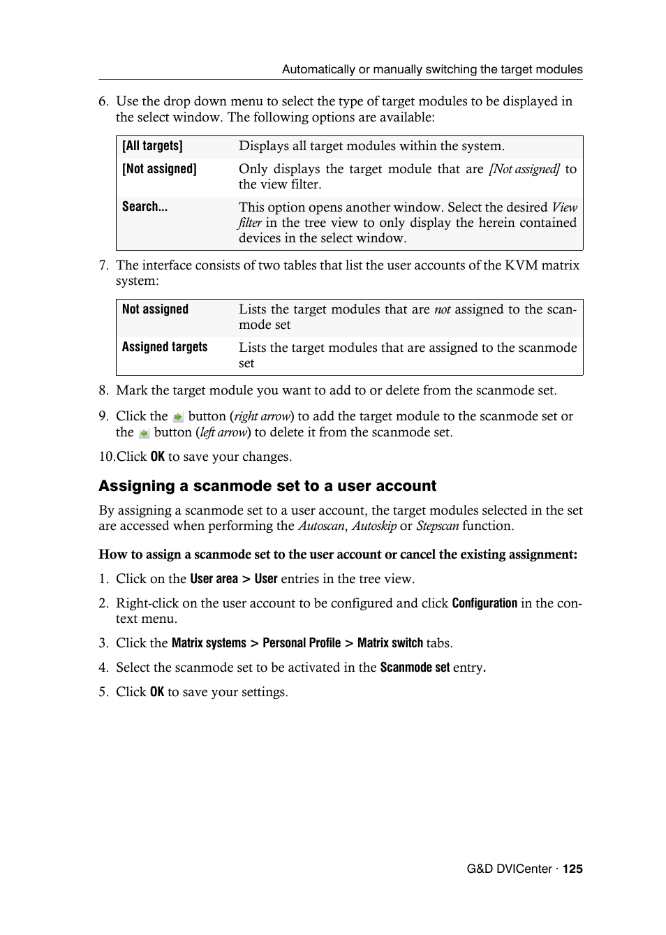 Assigning a scanmode set to a user account | Guntermann & Drunck DVICenter DP16 Config Panel User Manual | Page 127 / 196
