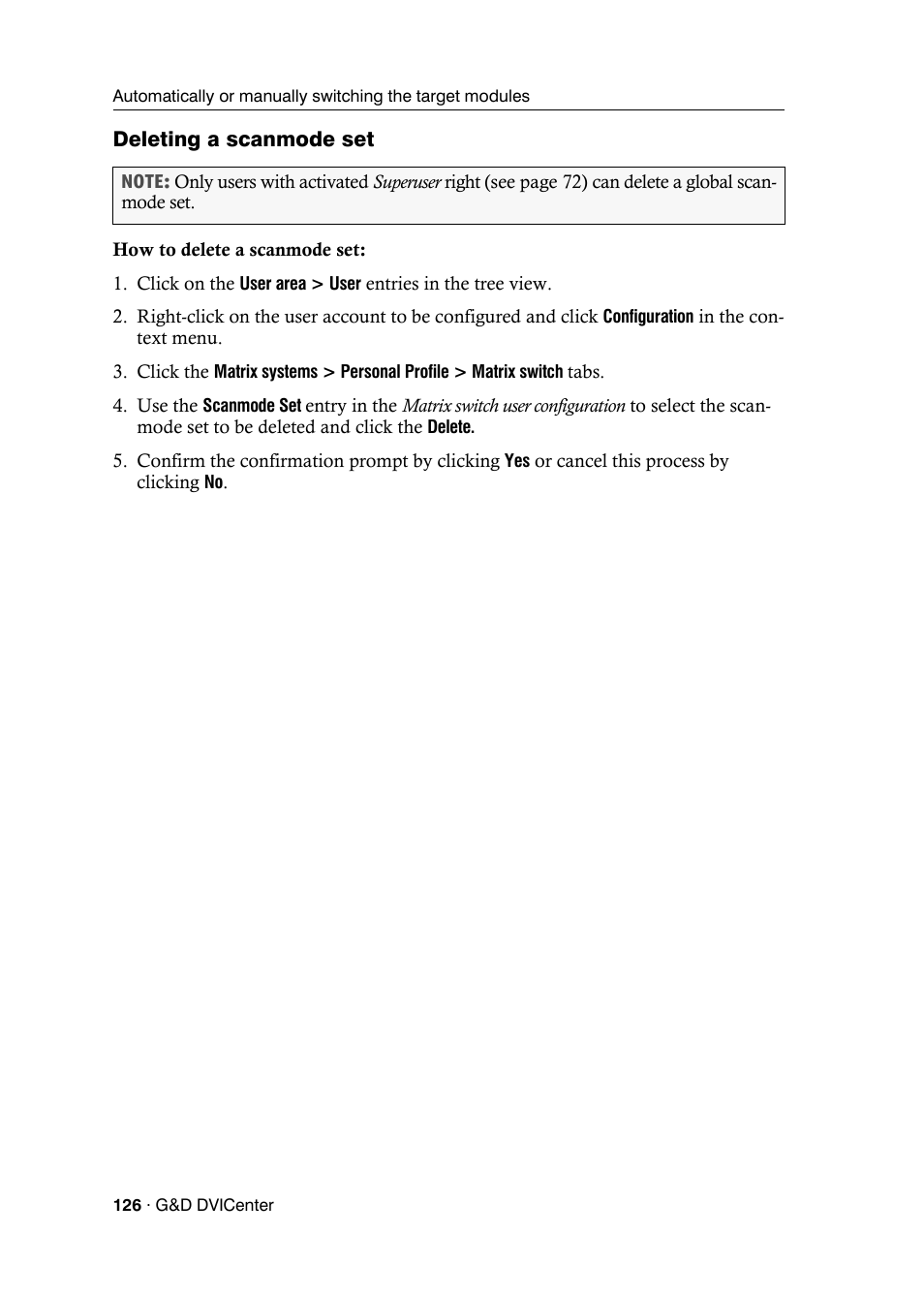 Deleting a scanmode set | Guntermann & Drunck DVICenter DP16 Config Panel User Manual | Page 128 / 196