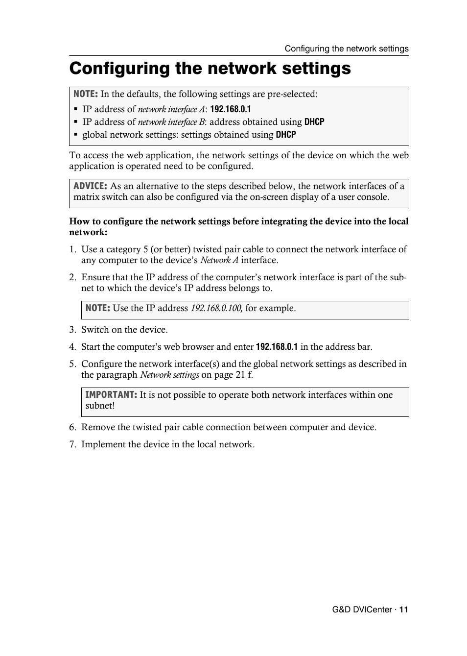 Configuring the network settings | Guntermann & Drunck DVICenter DP16 Config Panel User Manual | Page 13 / 196