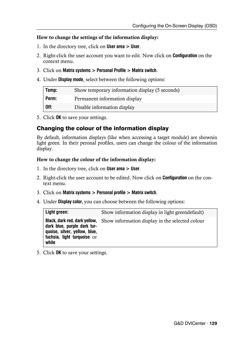 Changing the colour of the information display | Guntermann & Drunck DVICenter DP16 Config Panel User Manual | Page 131 / 196