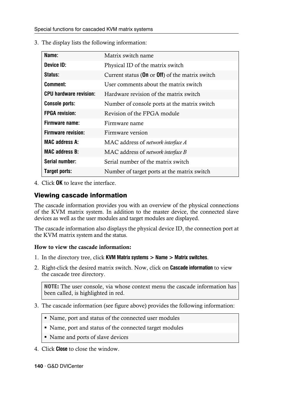 Viewing cascade information | Guntermann & Drunck DVICenter DP16 Config Panel User Manual | Page 142 / 196