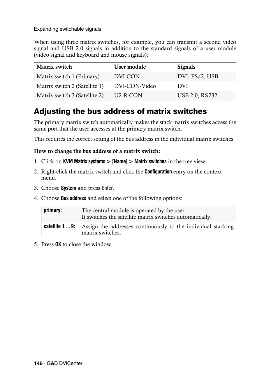 Adjusting the bus address of matrix switches | Guntermann & Drunck DVICenter DP16 Config Panel User Manual | Page 148 / 196