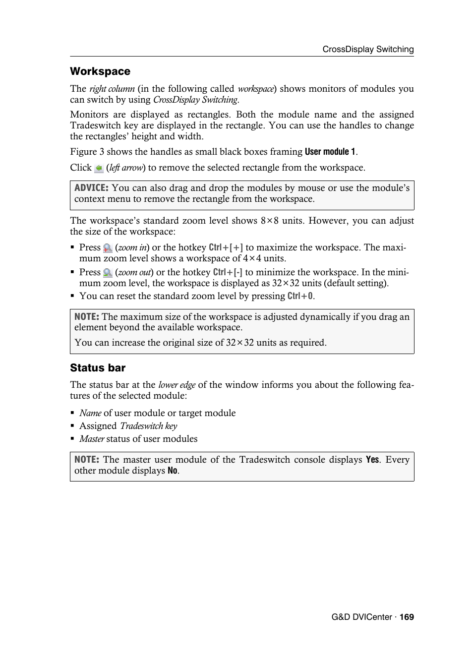Workspace, Status bar | Guntermann & Drunck DVICenter DP16 Config Panel User Manual | Page 171 / 196