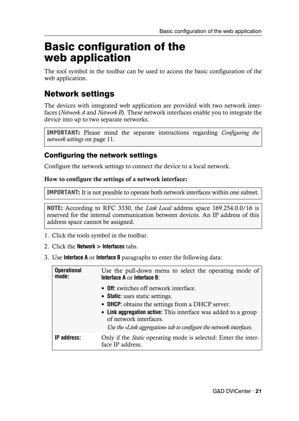 Basic configuration of the web application, Network settings, Configuring the network settings | Guntermann & Drunck DVICenter DP16 Config Panel User Manual | Page 23 / 196