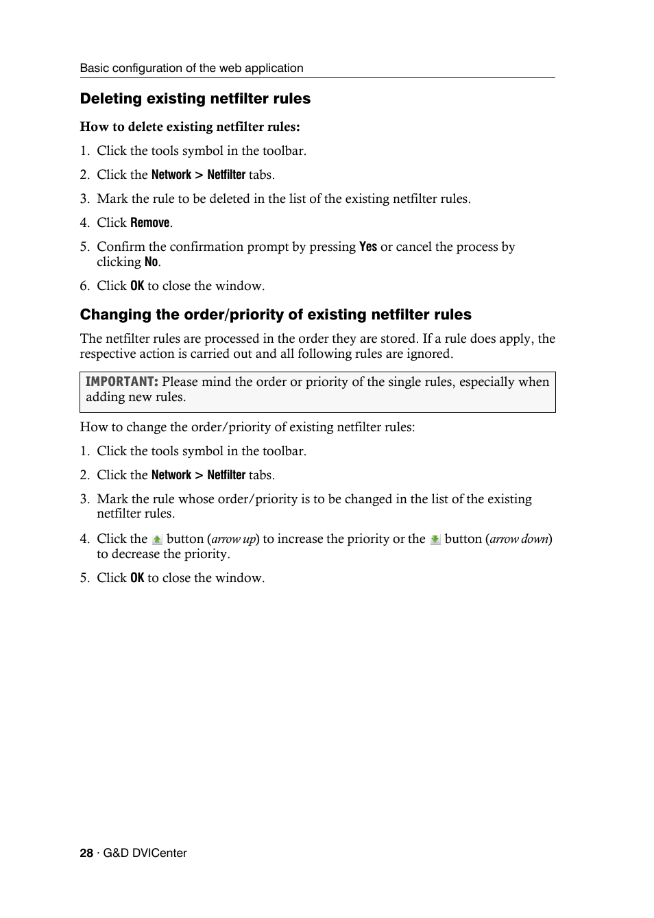 Deleting existing netfilter rules | Guntermann & Drunck DVICenter DP16 Config Panel User Manual | Page 30 / 196