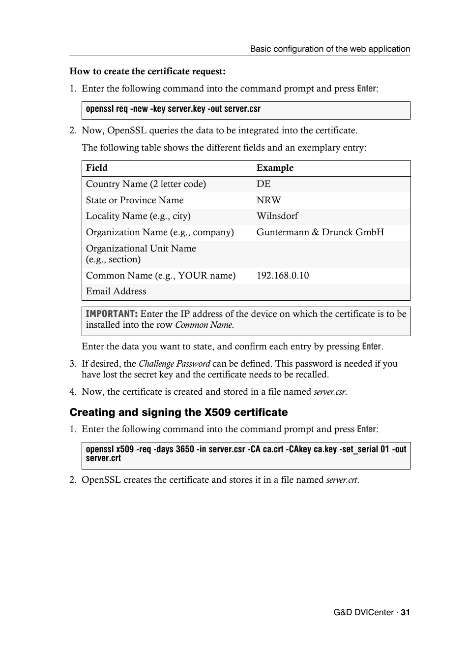 Creating and signing the x509 certificate | Guntermann & Drunck DVICenter DP16 Config Panel User Manual | Page 33 / 196