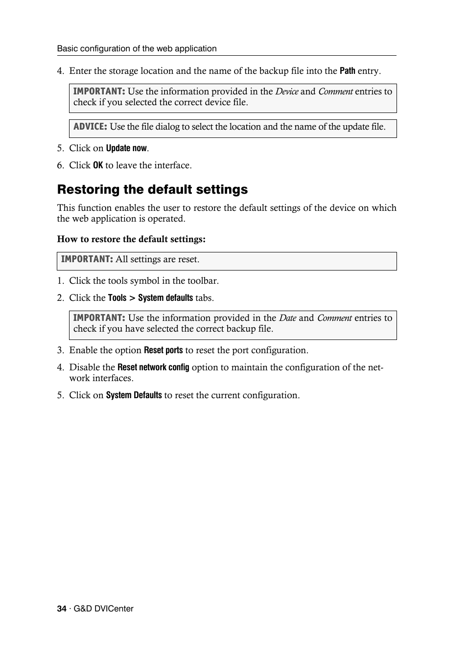 Restoring the default settings | Guntermann & Drunck DVICenter DP16 Config Panel User Manual | Page 36 / 196