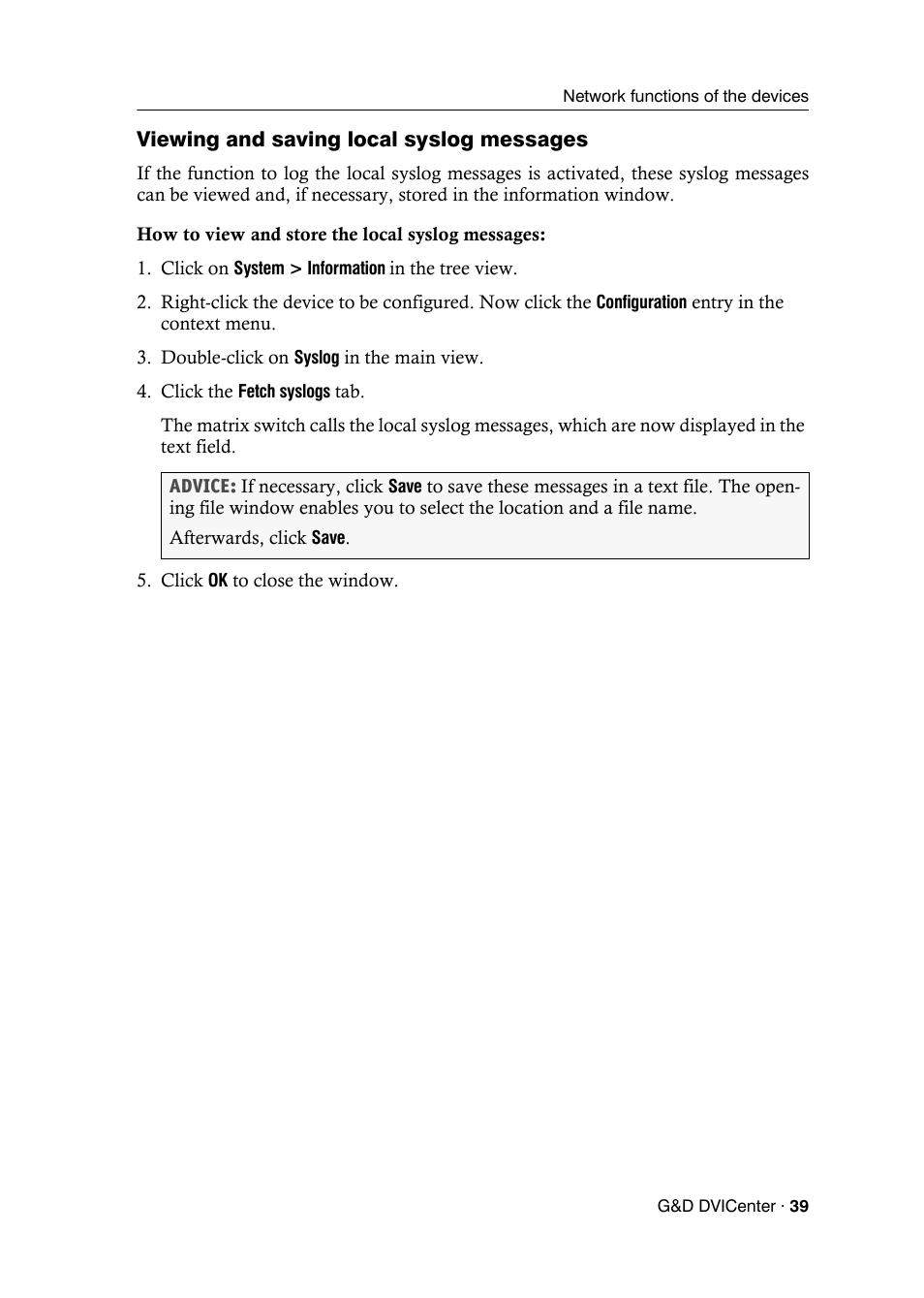 Viewing and saving local syslog messages | Guntermann & Drunck DVICenter DP16 Config Panel User Manual | Page 41 / 196