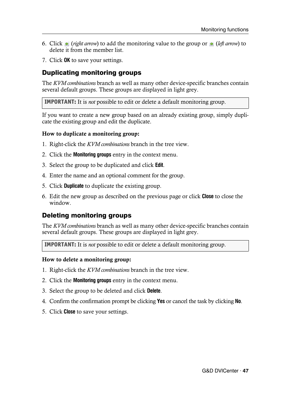 Duplicating monitoring groups, Deleting monitoring groups | Guntermann & Drunck DVICenter DP16 Config Panel User Manual | Page 49 / 196