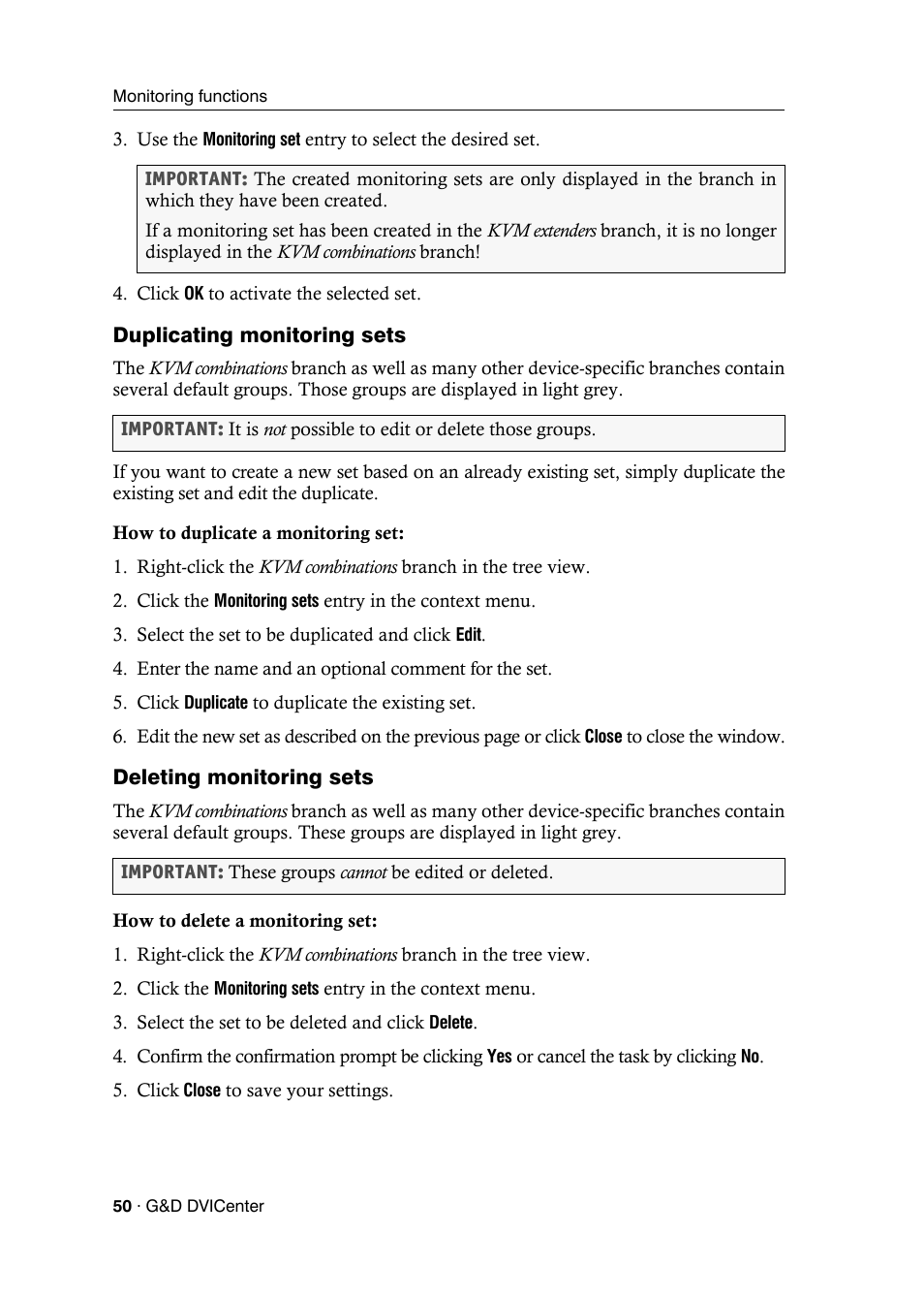 Duplicating monitoring sets, Deleting monitoring sets | Guntermann & Drunck DVICenter DP16 Config Panel User Manual | Page 52 / 196