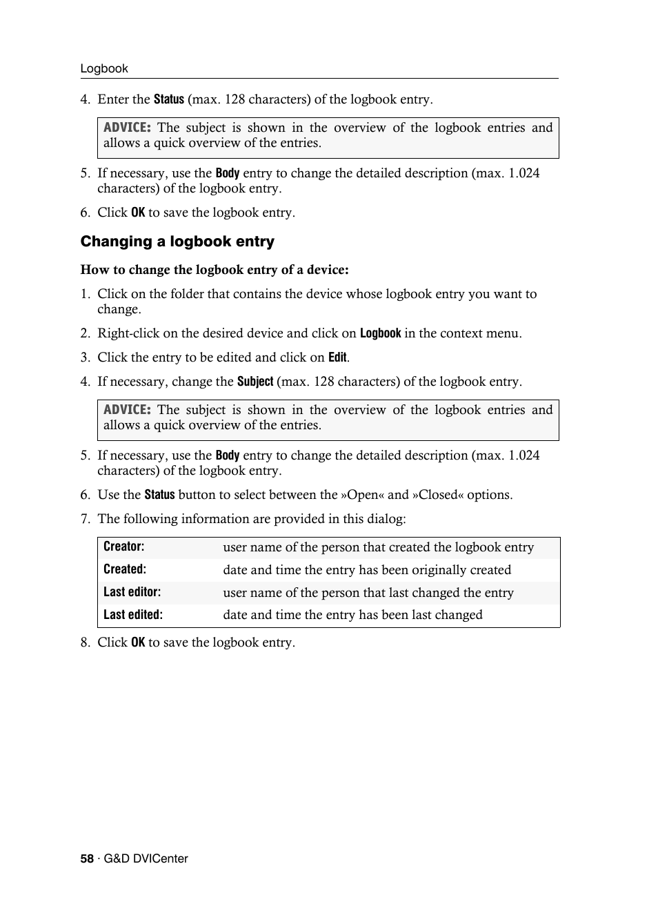 Changing a logbook entry | Guntermann & Drunck DVICenter DP16 Config Panel User Manual | Page 60 / 196