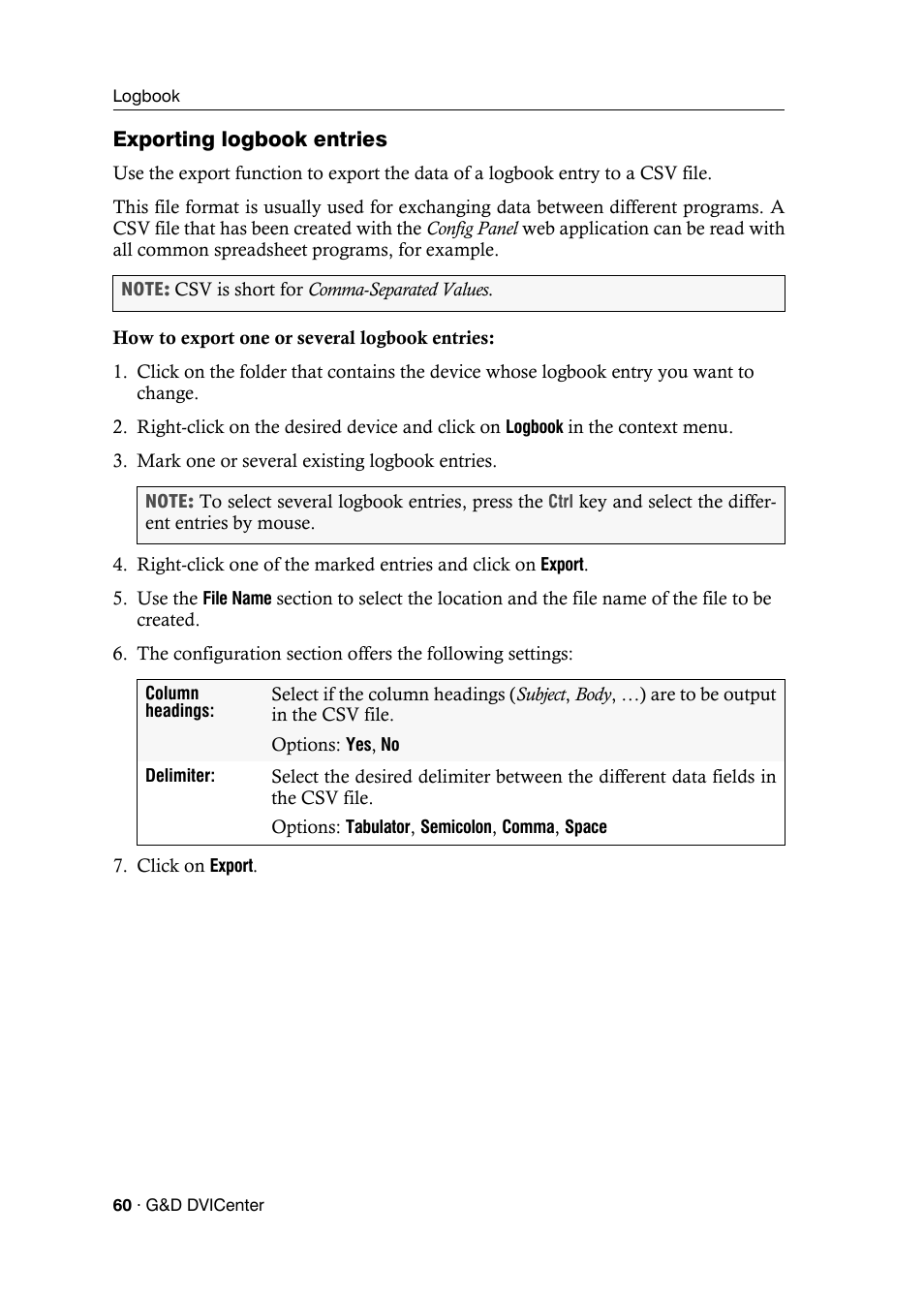 Exporting logbook entries | Guntermann & Drunck DVICenter DP16 Config Panel User Manual | Page 62 / 196