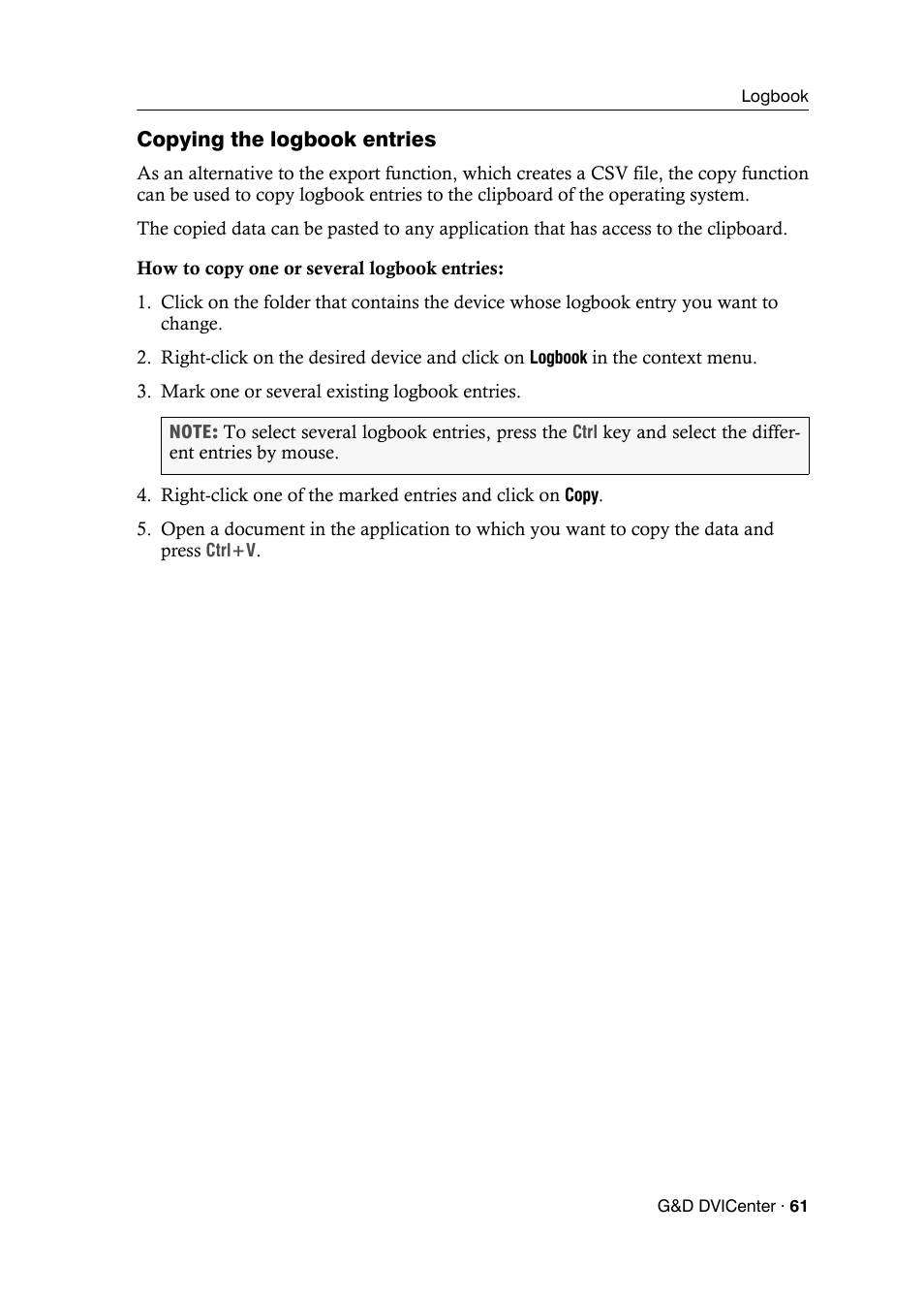Copying the logbook entries | Guntermann & Drunck DVICenter DP16 Config Panel User Manual | Page 63 / 196