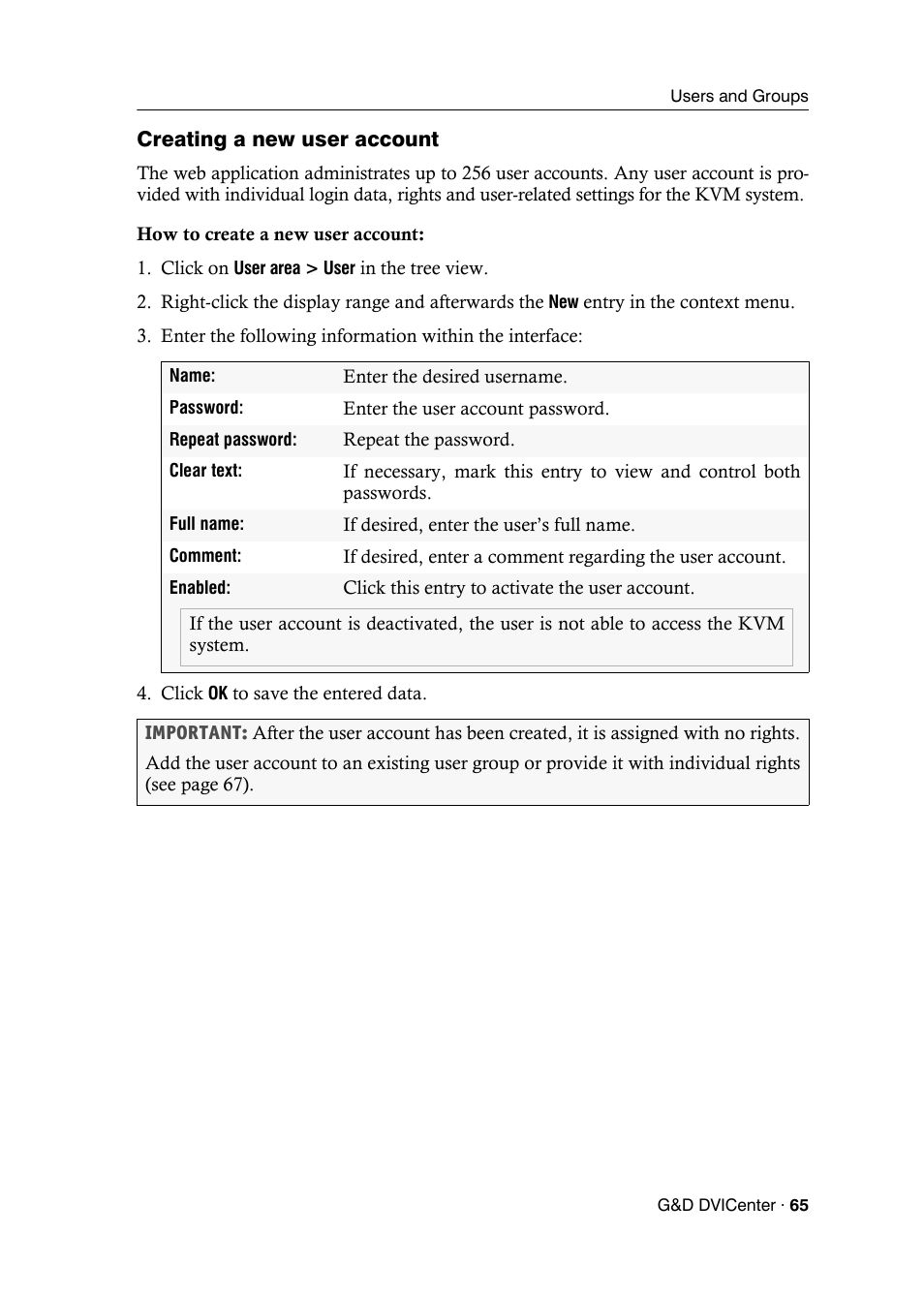 Creating a new user account | Guntermann & Drunck DVICenter DP16 Config Panel User Manual | Page 67 / 196