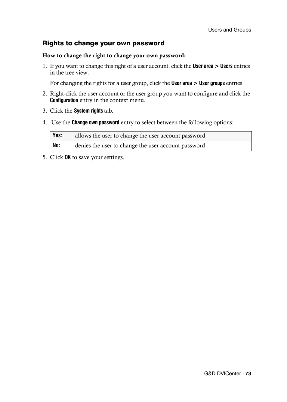 Rights to change your own password | Guntermann & Drunck DVICenter DP16 Config Panel User Manual | Page 75 / 196