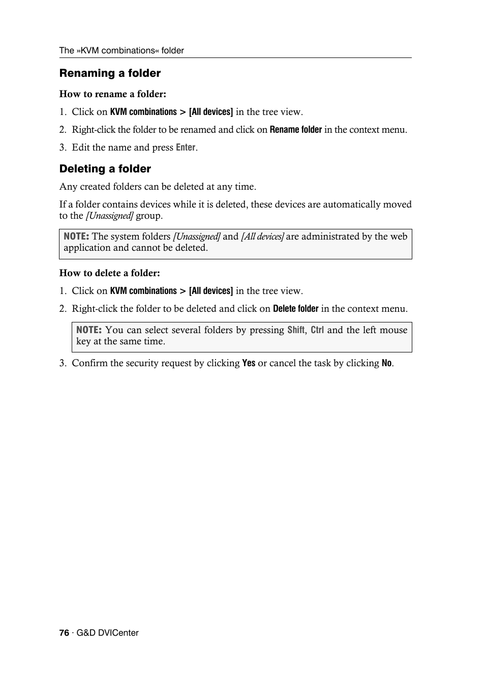 Renaming a folder, Deleting a folder | Guntermann & Drunck DVICenter DP16 Config Panel User Manual | Page 78 / 196