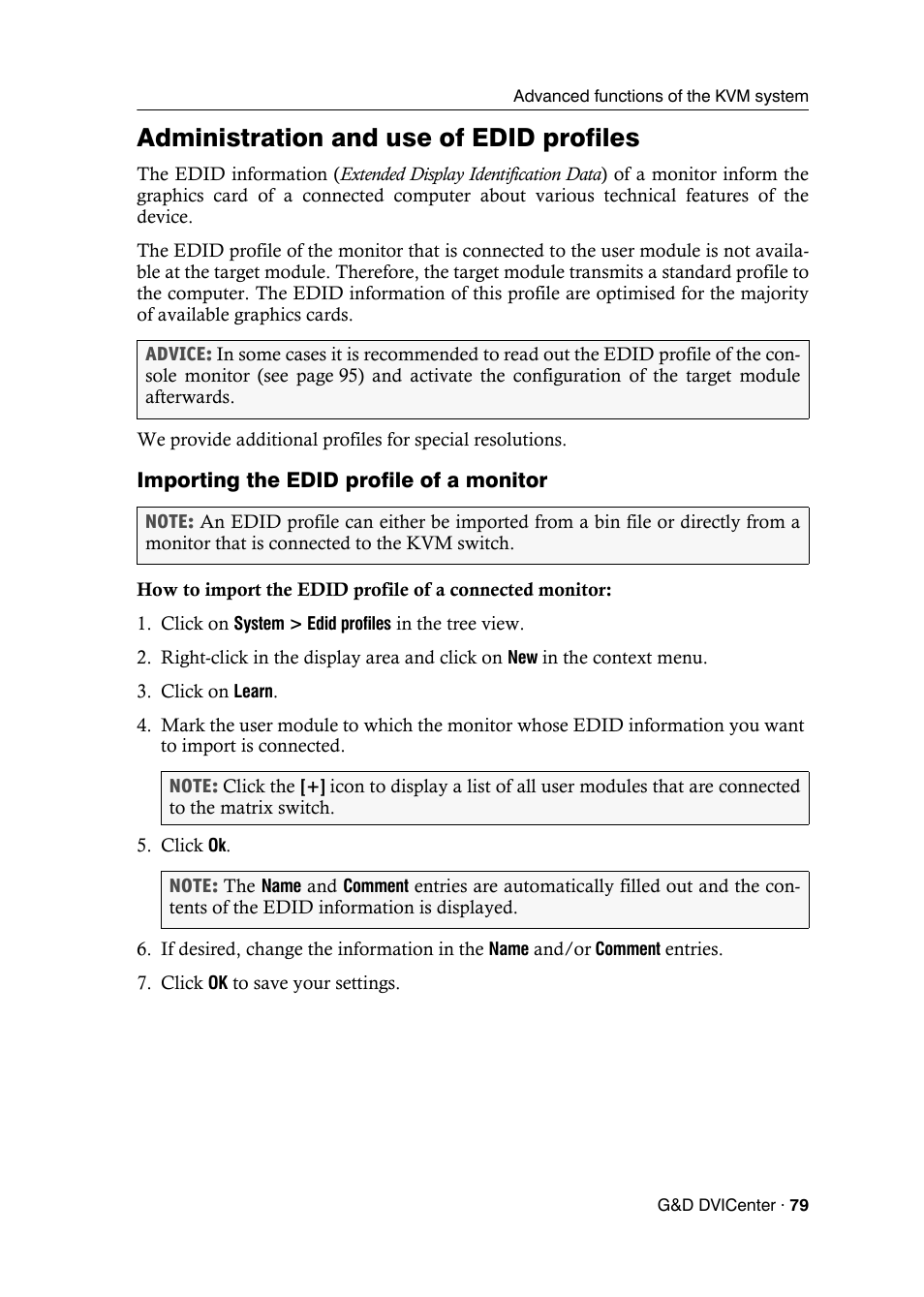 Administration and use of edid profiles, Importing the edid profile of a monitor | Guntermann & Drunck DVICenter DP16 Config Panel User Manual | Page 81 / 196