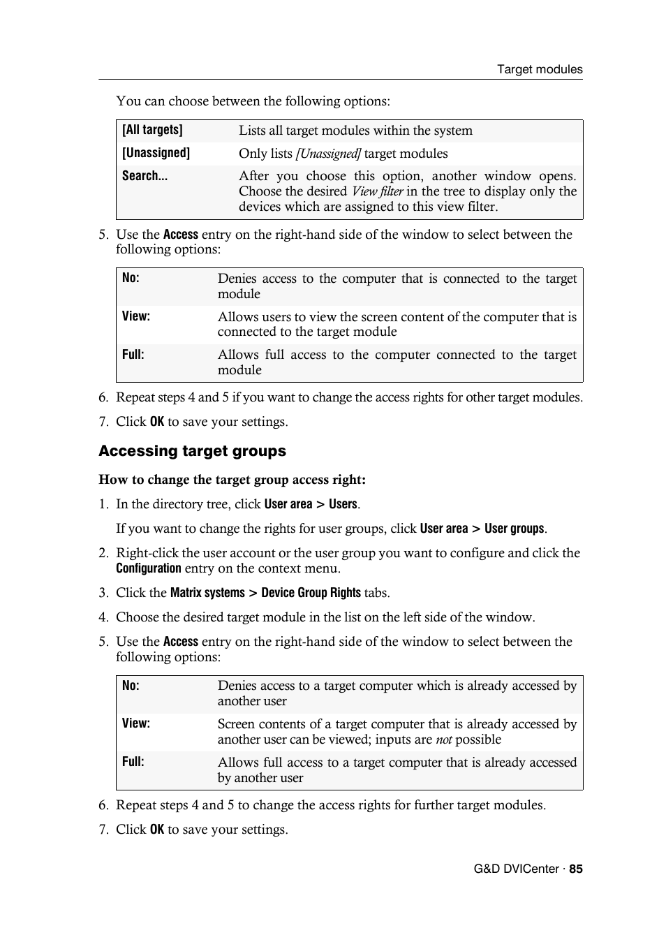 Accessing target groups | Guntermann & Drunck DVICenter DP16 Config Panel User Manual | Page 87 / 196