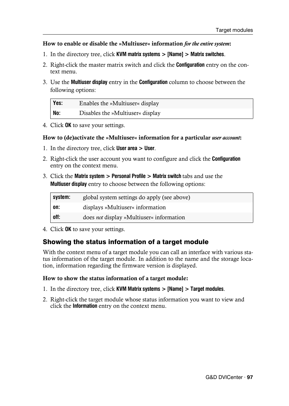 Showing the status information of a target module | Guntermann & Drunck DVICenter DP16 Config Panel User Manual | Page 99 / 196