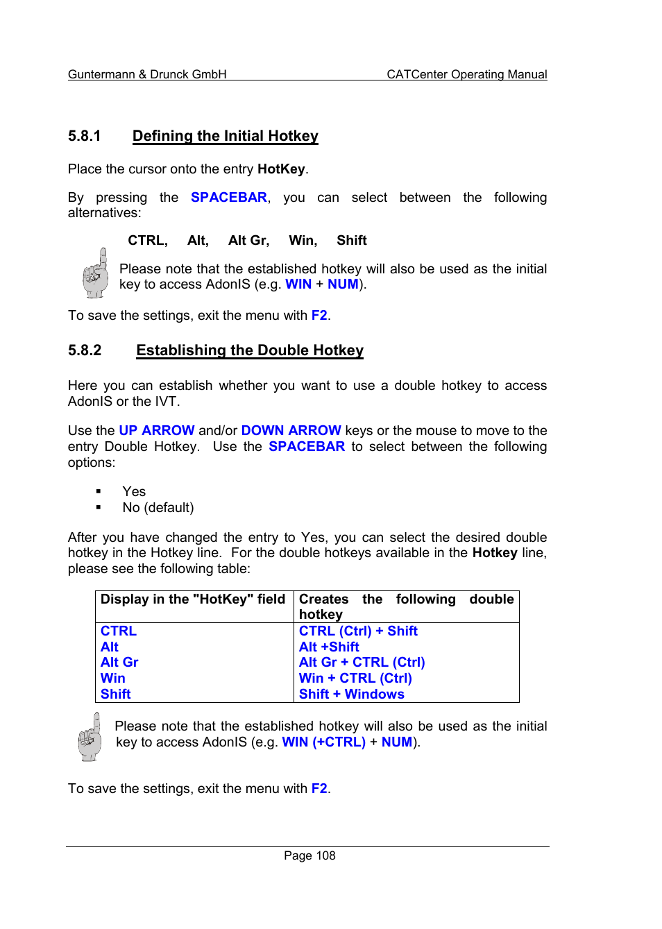 1 defining the initial hotkey, 2 establishing the double hotkey | Guntermann & Drunck CATCenter X systems Operation User Manual | Page 108 / 132