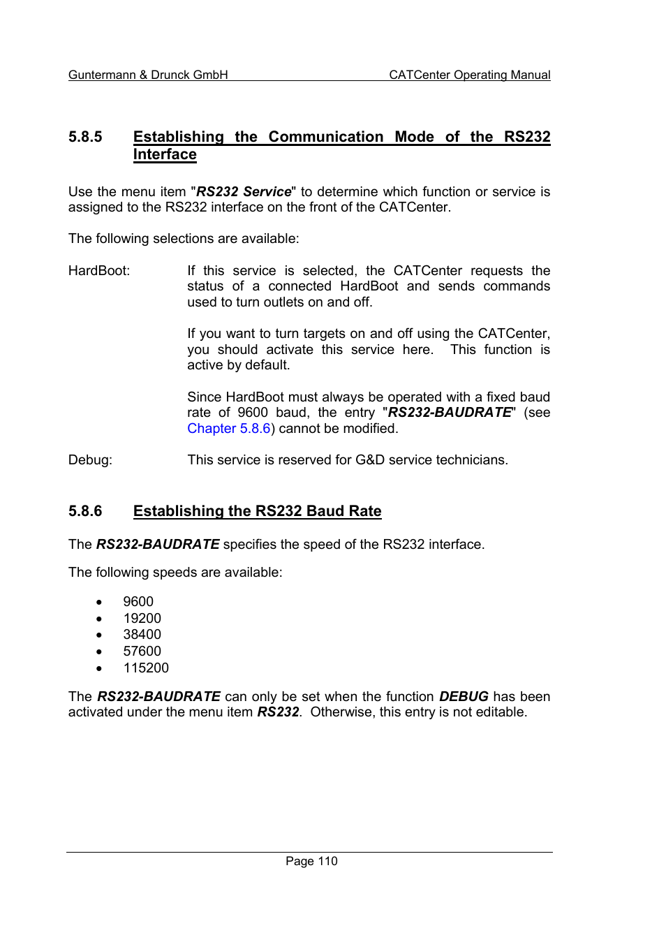 6 establishing the rs232 baud rate | Guntermann & Drunck CATCenter X systems Operation User Manual | Page 110 / 132