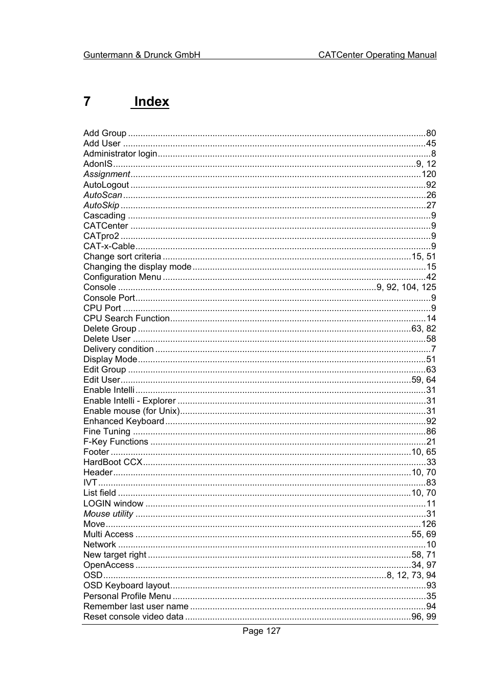 7 index, 7index | Guntermann & Drunck CATCenter X systems Operation User Manual | Page 127 / 132