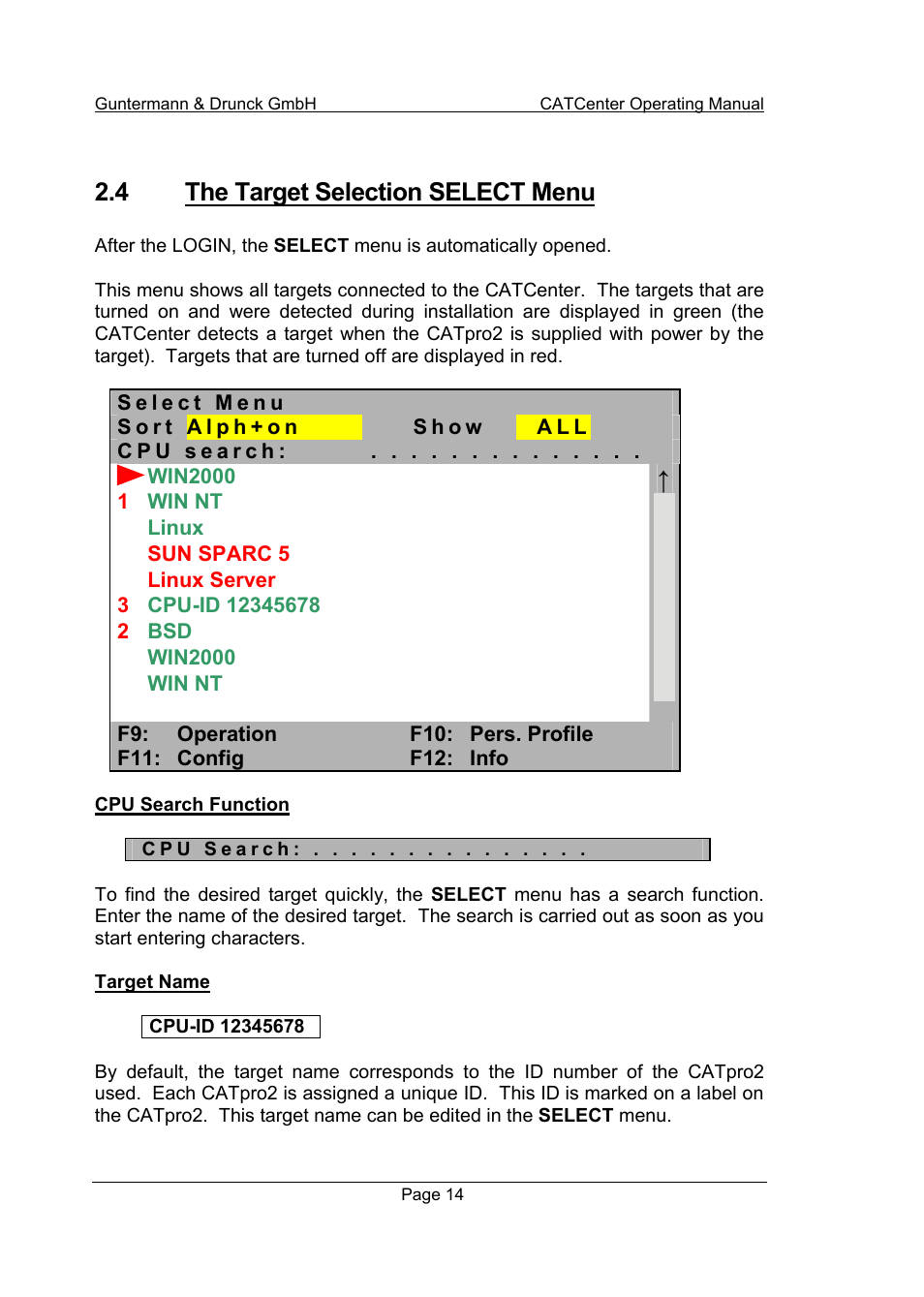 4 the target selection select menu | Guntermann & Drunck CATCenter X systems Operation User Manual | Page 14 / 132