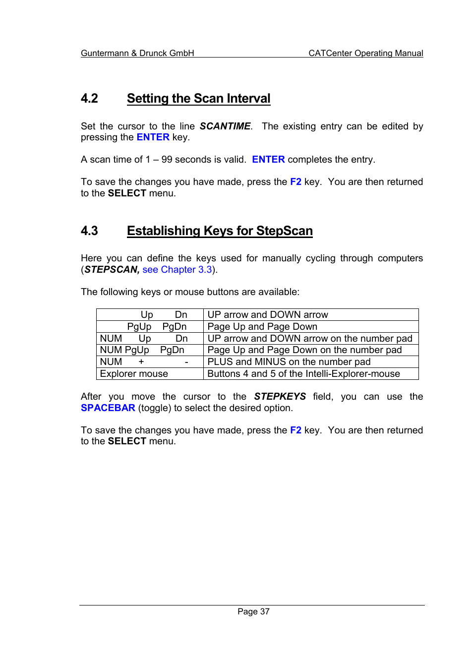 2 setting the scan interval, 3 establishing keys for stepscan | Guntermann & Drunck CATCenter X systems Operation User Manual | Page 37 / 132