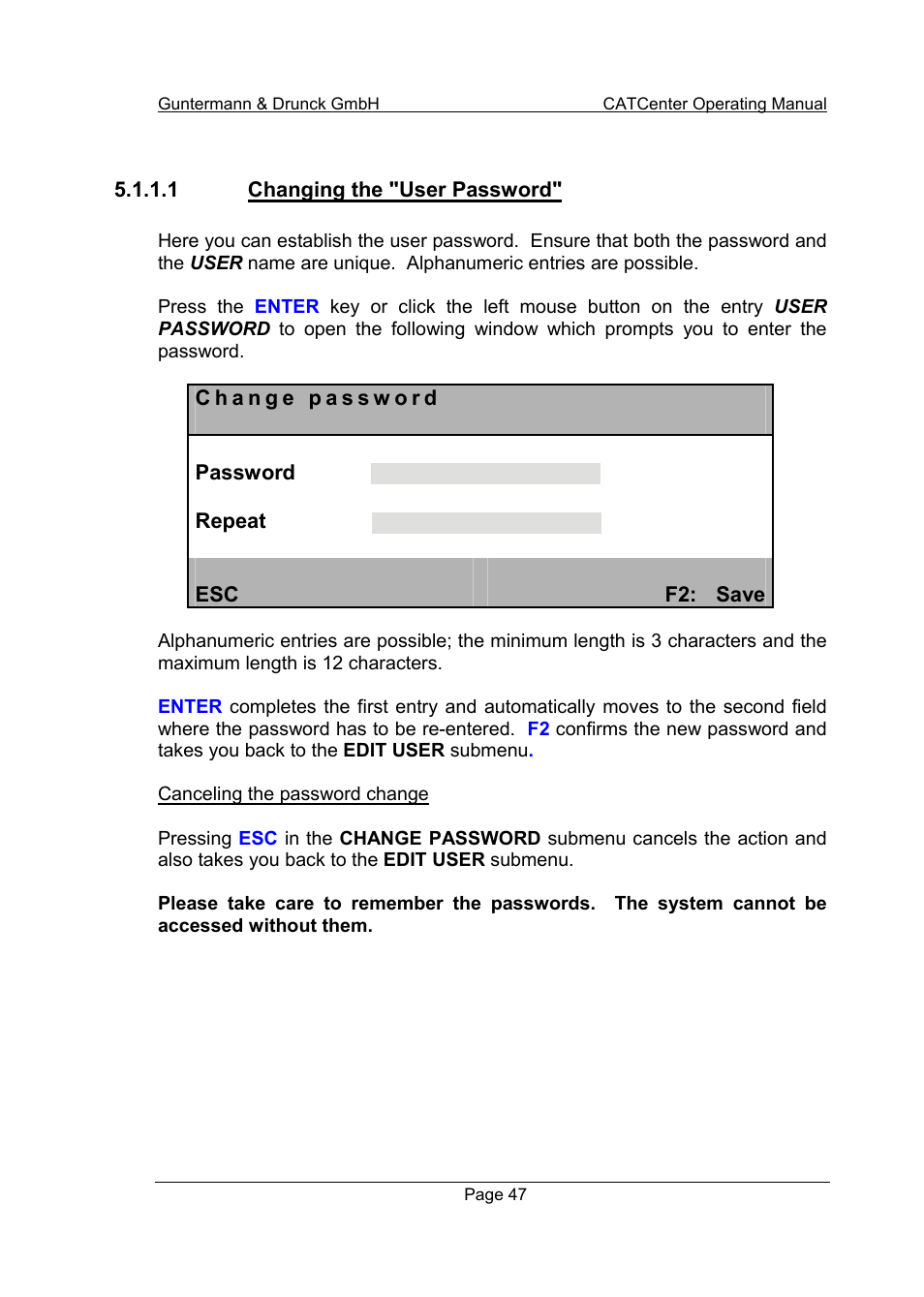1 changing the "user password | Guntermann & Drunck CATCenter X systems Operation User Manual | Page 47 / 132