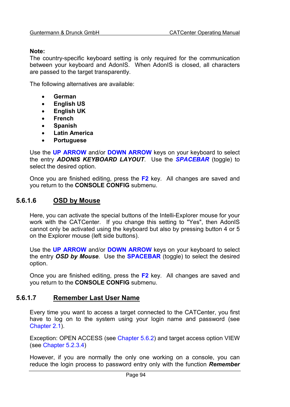 6 osd by mouse, 7 remember last user name | Guntermann & Drunck CATCenter X systems Operation User Manual | Page 94 / 132