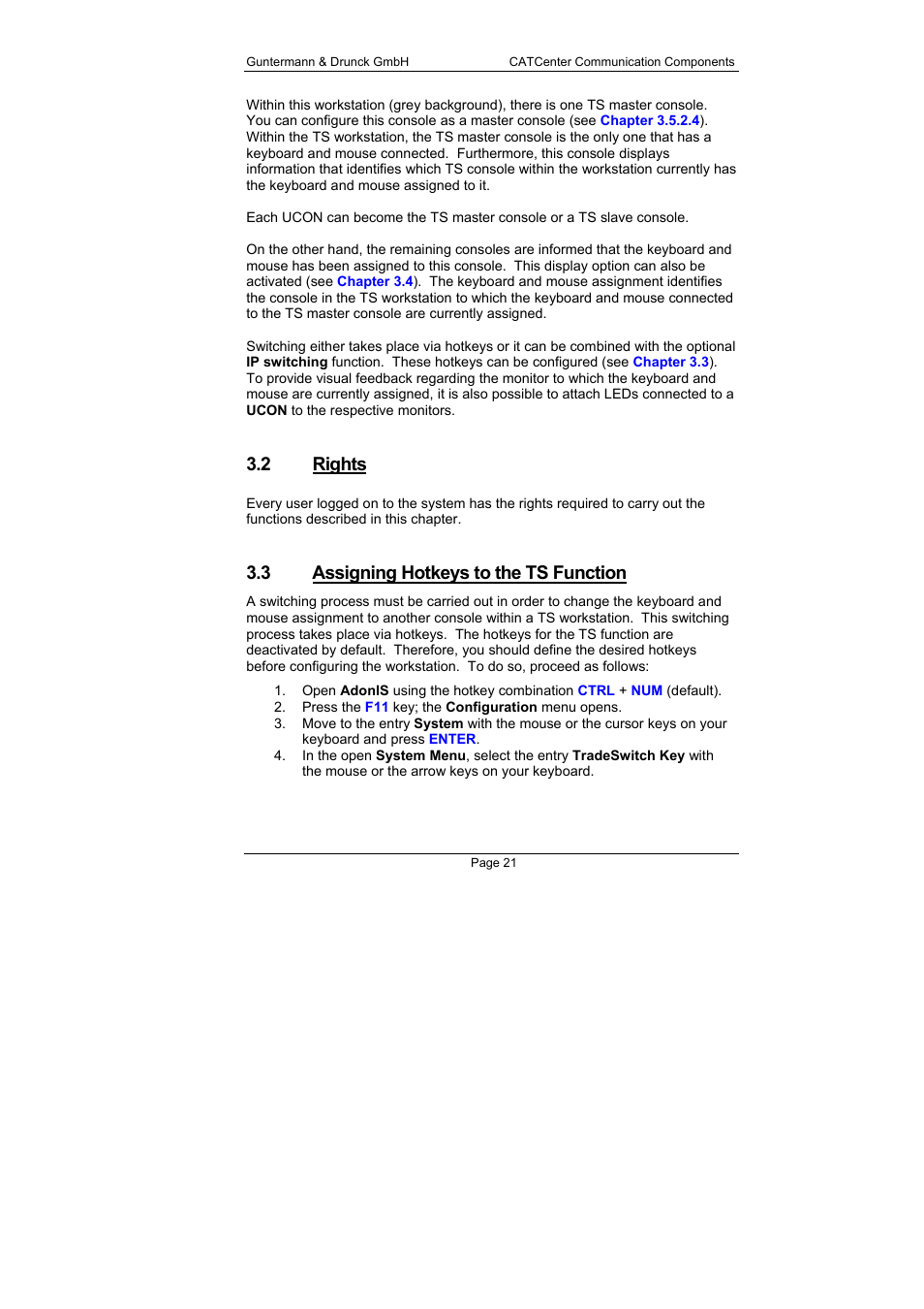 2 rights, 3 assigning hotkeys to the ts function | Guntermann & Drunck CATCenter X systems Communicaton modules User Manual | Page 21 / 36