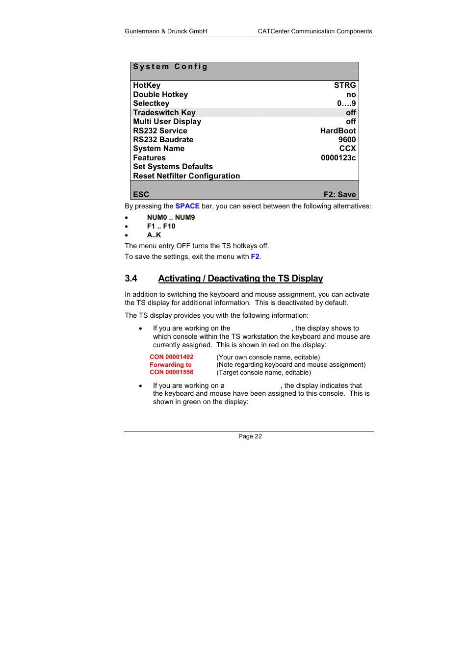 4 activating / deactivating the ts display | Guntermann & Drunck CATCenter X systems Communicaton modules User Manual | Page 22 / 36