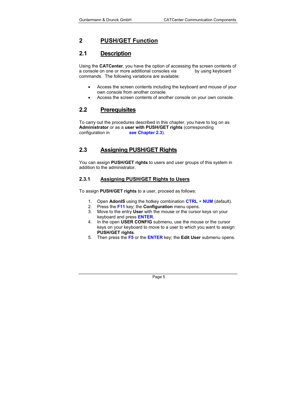2 push/get function 2.1 description, 2 prerequisites, 3 assigning push/get rights | Guntermann & Drunck CATCenter X systems Communicaton modules User Manual | Page 5 / 36