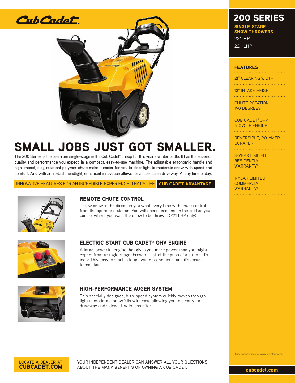 Cub Cadet 221 HP User Manual | 2 pages