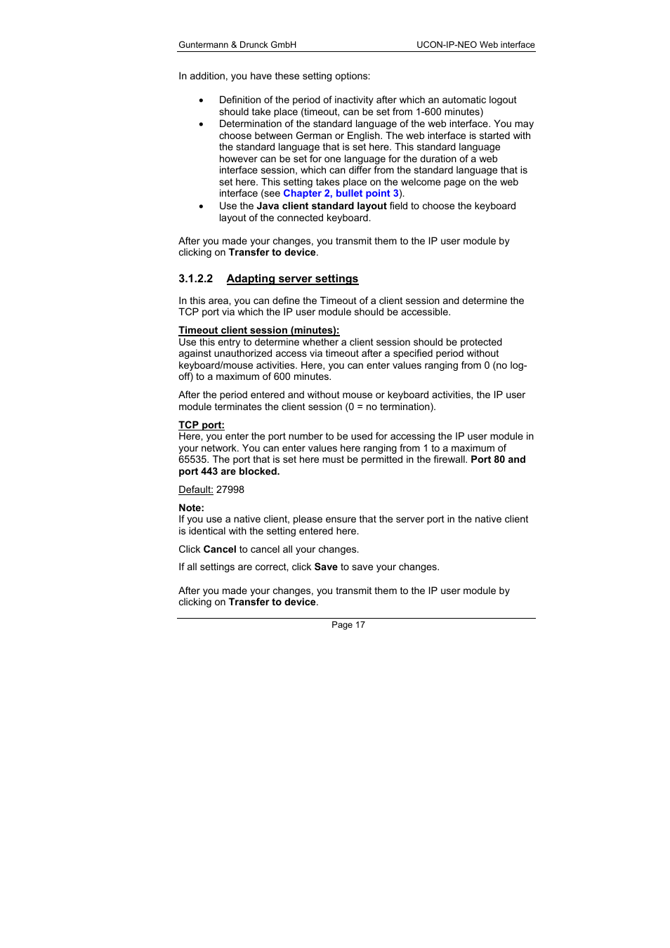 2 adapting server settings, Adapting server settings | Guntermann & Drunck UCON-IP-NEO Web Interface User Manual | Page 17 / 48