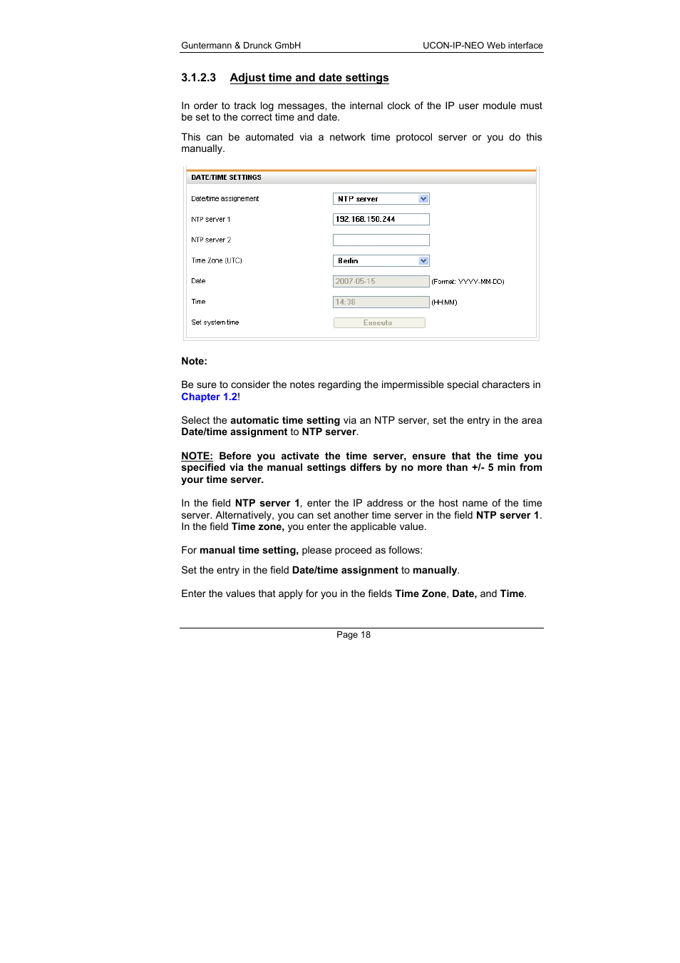 3 adjust time and date settings, Adjust time and date settings | Guntermann & Drunck UCON-IP-NEO Web Interface User Manual | Page 18 / 48