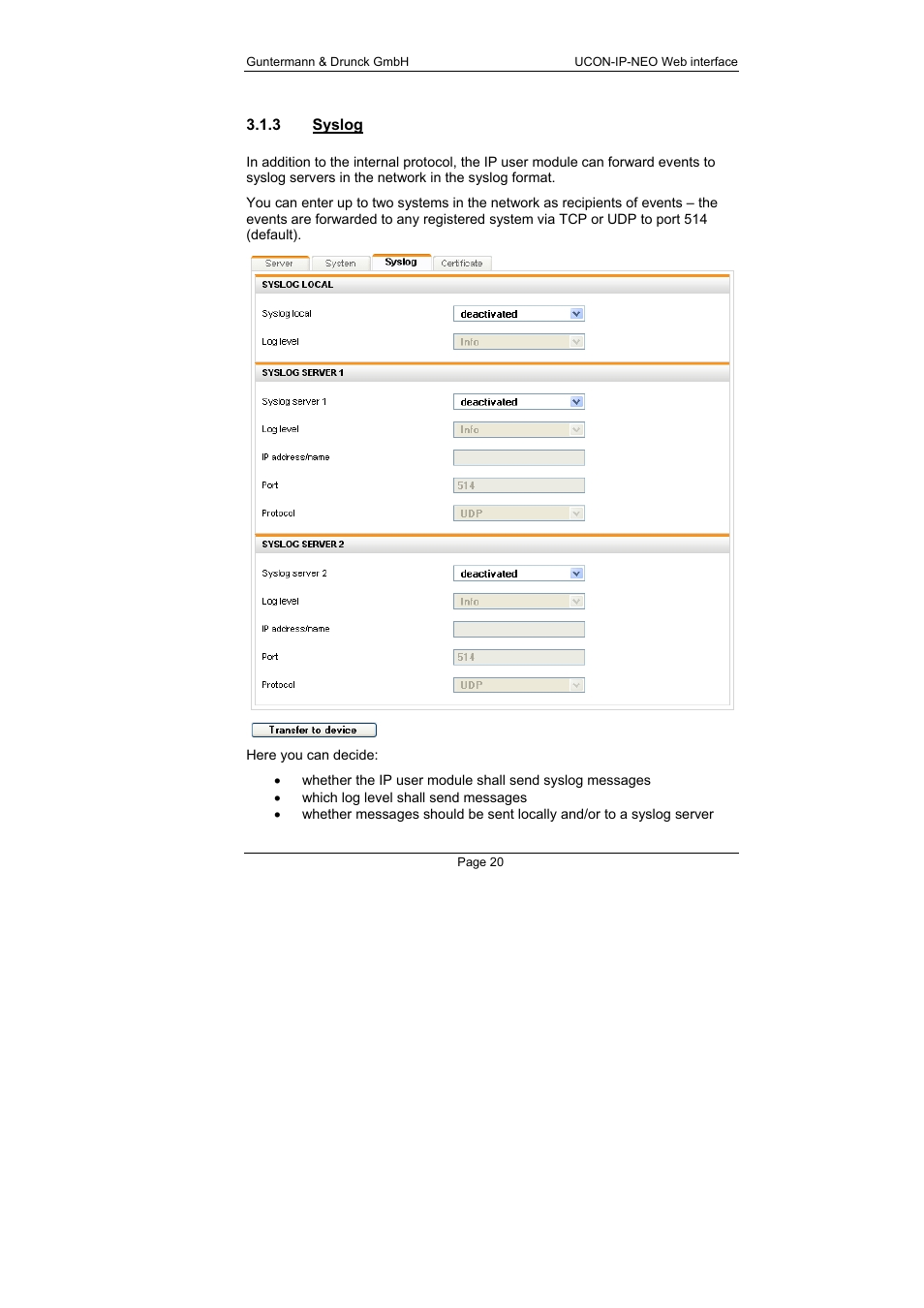 3 syslog, Syslog | Guntermann & Drunck UCON-IP-NEO Web Interface User Manual | Page 20 / 48